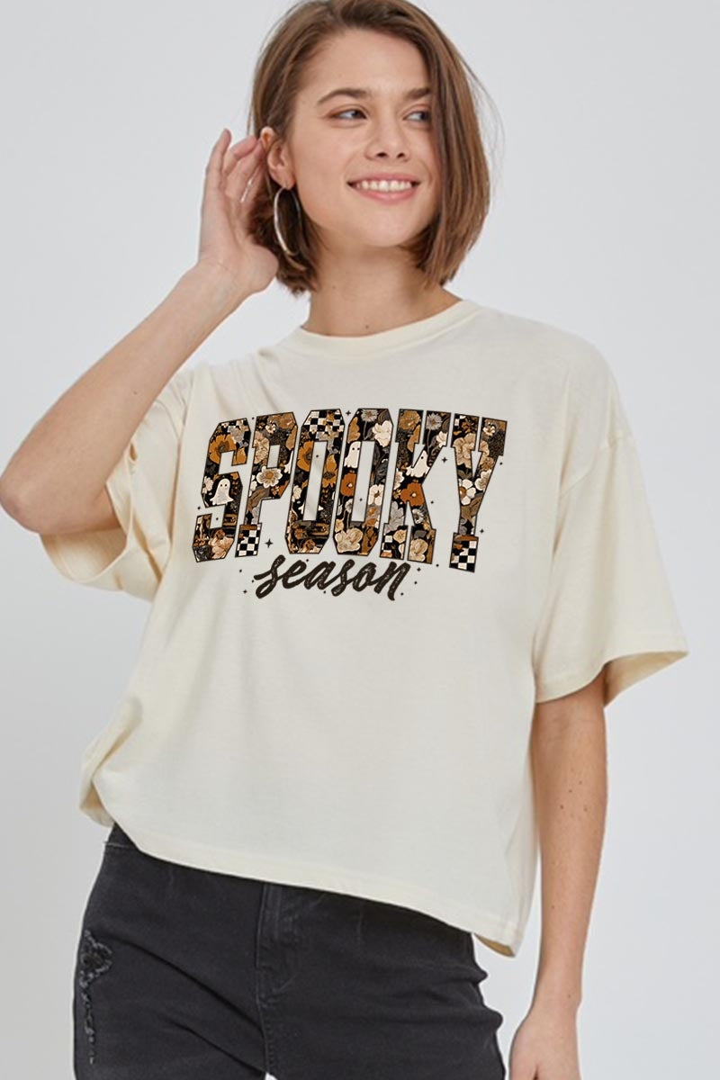 CTS-E3105 Spooky Season Halloween Graphic Relaxed Crop Top $11
