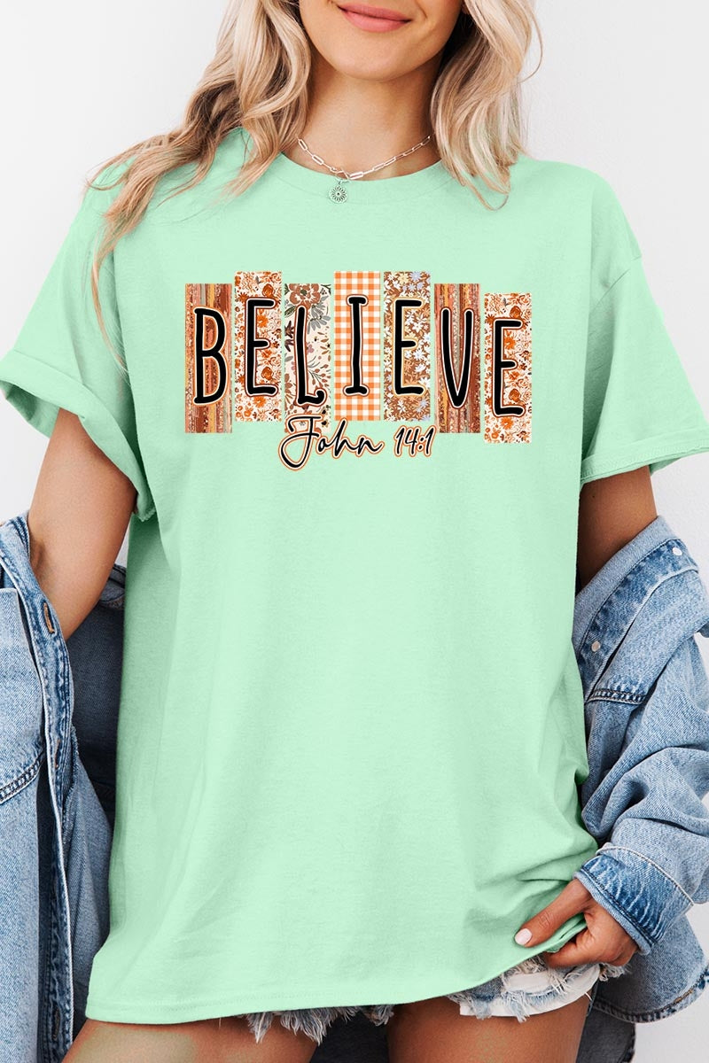 5000-E3167 Believe Fall Christian Graphic Heavy Cotton Tee $9