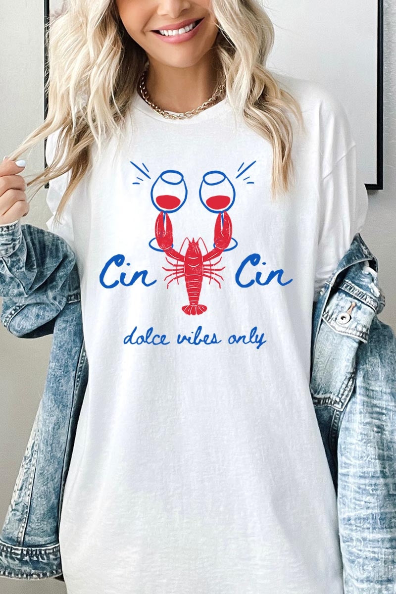 5000-E3069 Cin Cin Lobster Graphic Heavy Cotton Tee $9