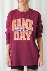 UL240-E3129 Orange Gingham Game Day Graphic Long Sleeve Tee $13.75