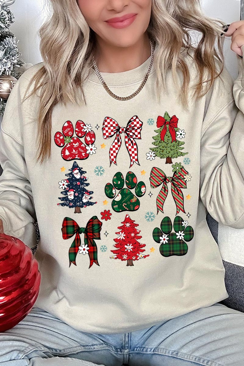 UL180-E3195 Christmas Bow Paw Graphic Sweatshirt $20