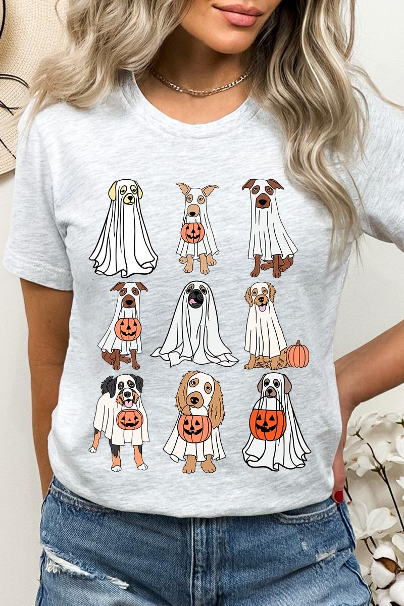 US3001-E3106 Halloween Ghost Dog Graphic Tee $12.5