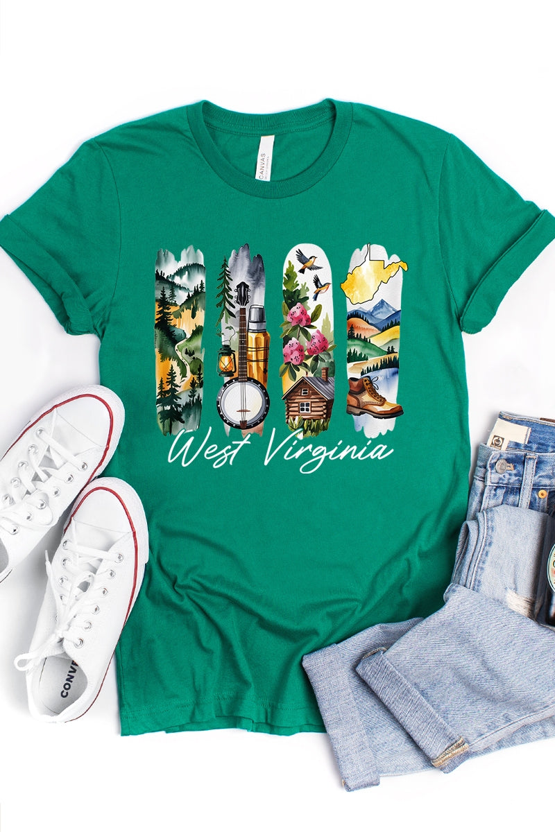 US3001-E3061WV West Virginia State Brushstroke Graphic Tee $12.5