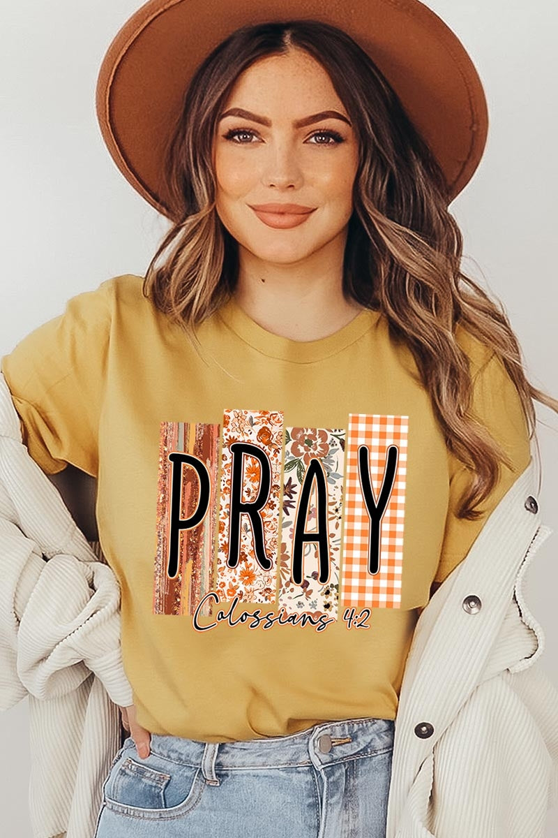 US3001P-E3166 Pray Fall Christian Graphic Plus Tee $16