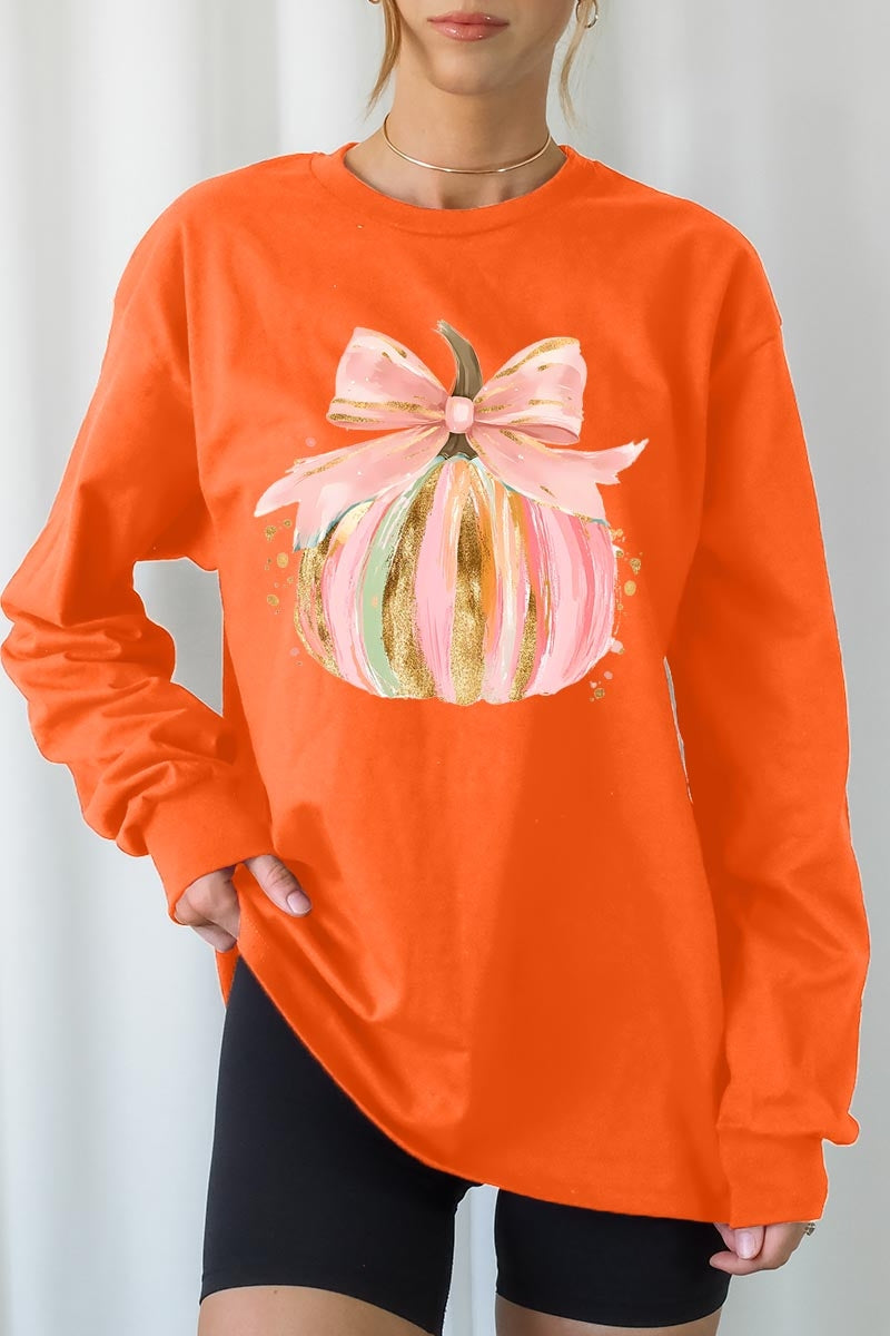 UL240P-E3083 Brushstroke Pumpkin Graphic Plus Long Sleeve Tee $17