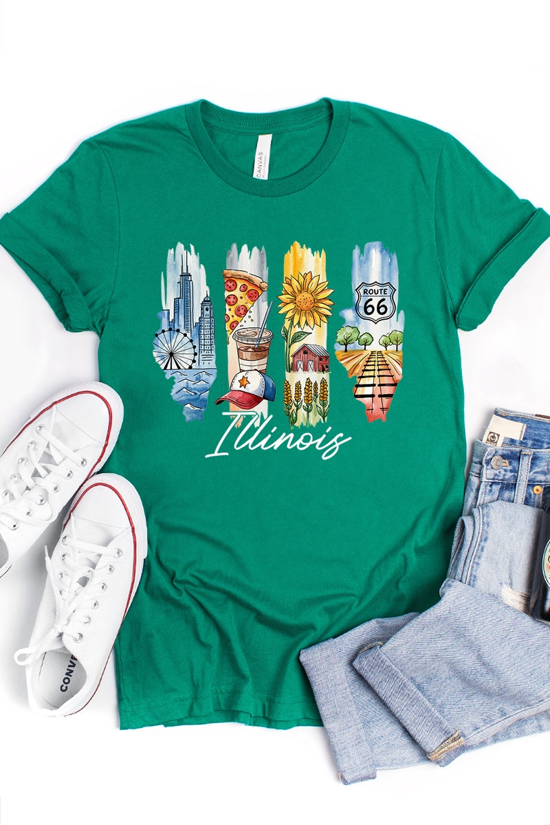 US3001P-E3061IL Illinois State Brushstroke Graphic Plus Tee $16