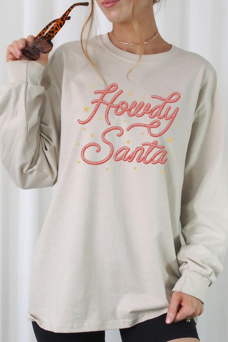 UL240P-E3199 Howdy Santa Graphic Plus Long Sleeve Tee $17