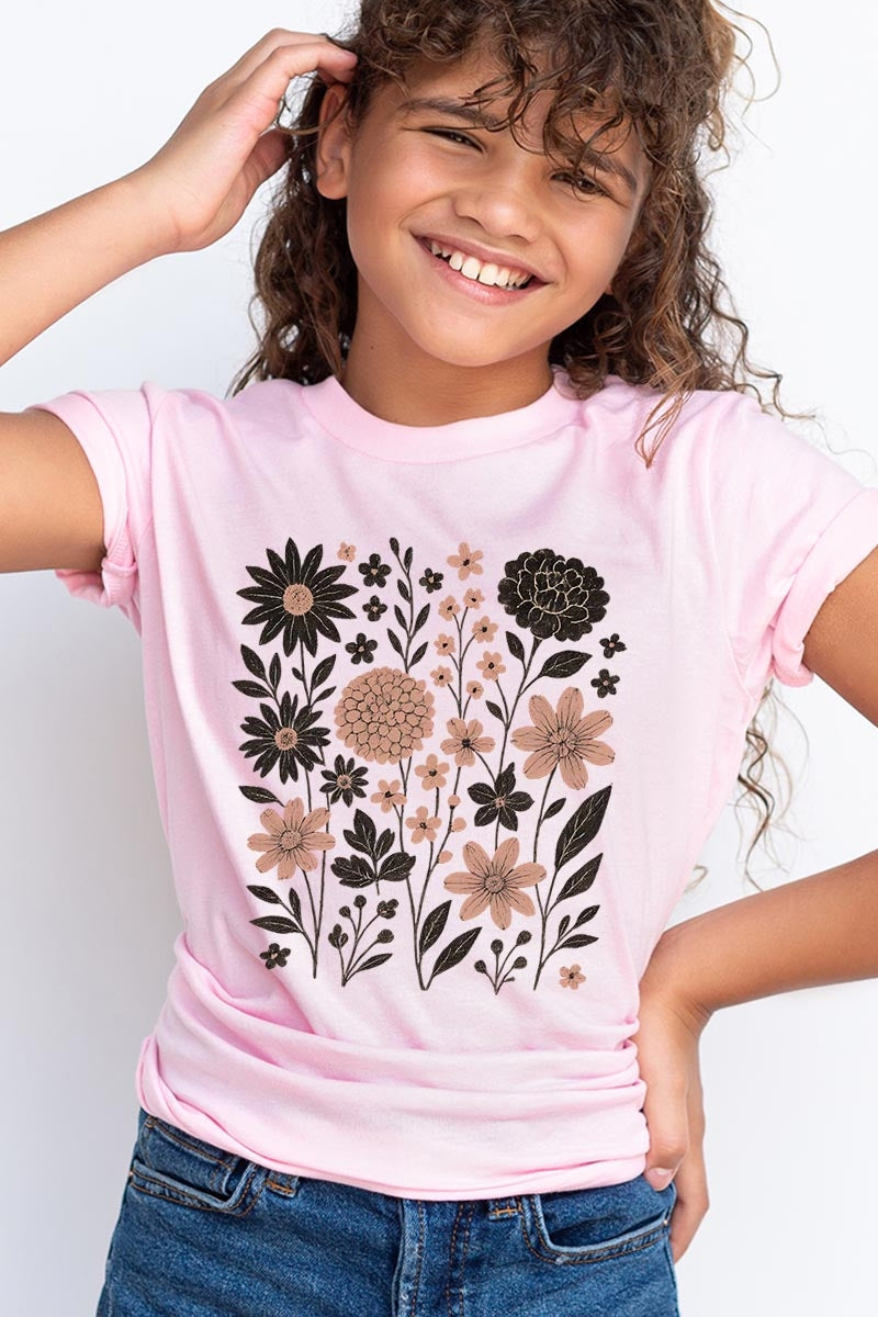 US3001Y-E3178Z Fall Floral Garden Kids Graphic Tee $11