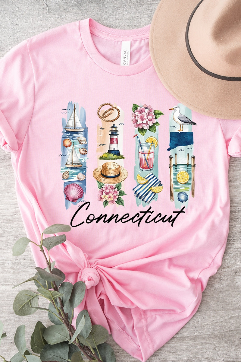 US3001-E3061CT Connecticut State Brushstroke Graphic Tee $12.5