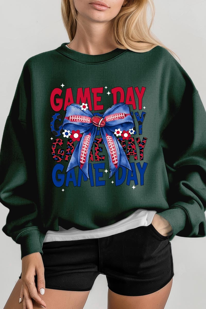 UL180P-E3087 Red Blue Football Game Day Bow Plus Sweatshirt $25