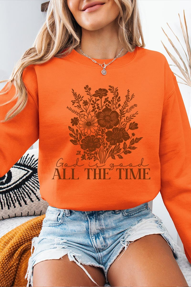 UL180P-E3116 God Is Good Floral Graphic Plus Sweatshirt $25