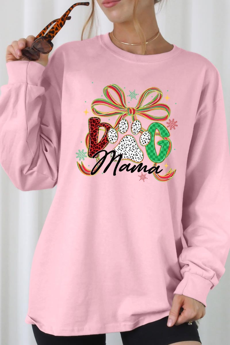 UL240-E3194 Dog Mama Christmas Paw Graphic Long Sleeve Tee $13.75