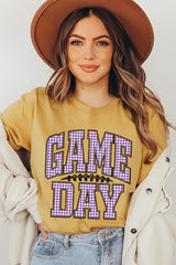 US3001P-E3127 Purple Gingham Game Day Graphic Plus Tee $16