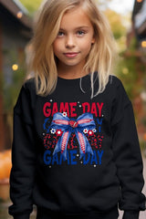 UL180B-E3087Z Red Blue Football Game Day Bow Kids Sweatshirt $20