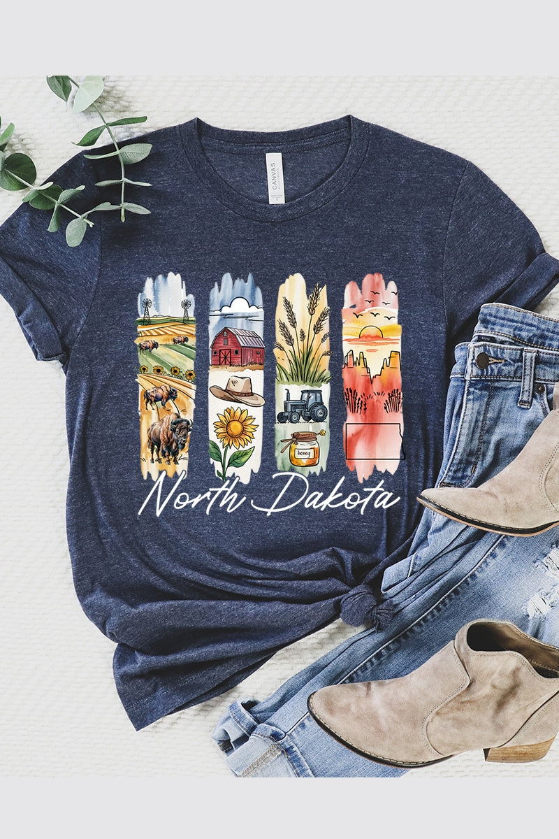 US3001P-E3061ND North Dakota State Brushstroke Graphic Plus Tee $16