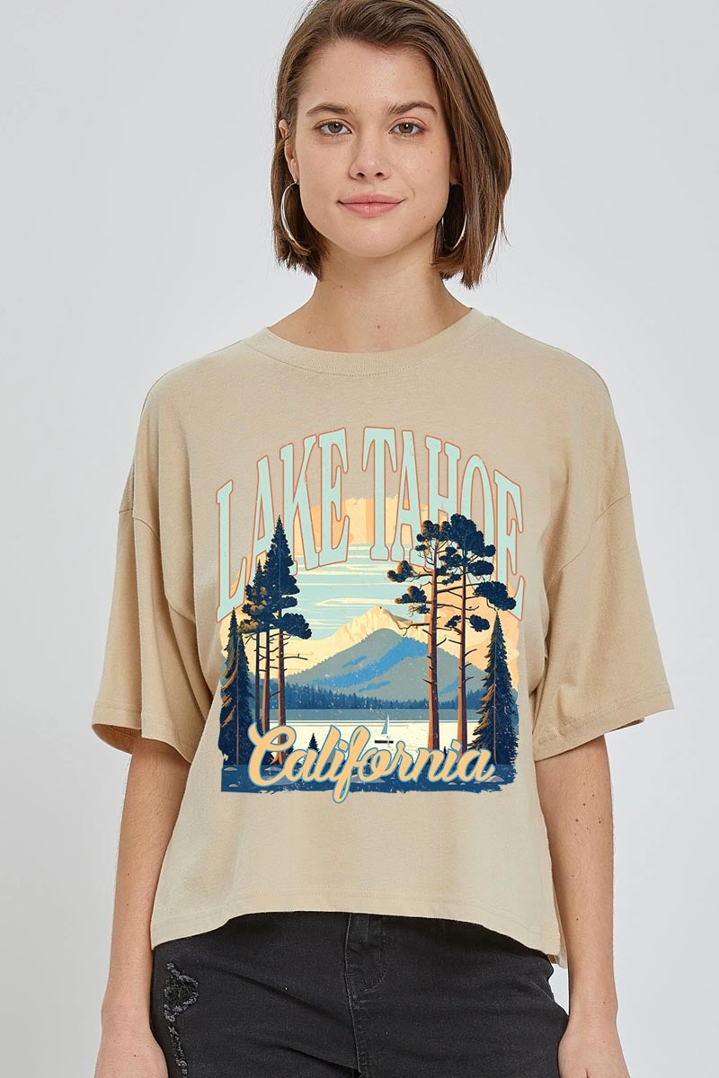 CTS-E3059 Lake Tahoe Graphic Relaxed Crop Top $10.5