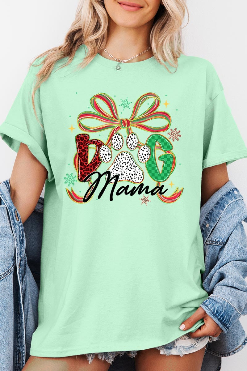 5000-E3194 Dog Mama Christmas Paw Graphic Heavy Cotton Tee $9