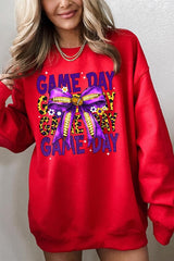 UL180P-E3092 Purple Yellow Football GameDay Bow Plus Sweatshirt $25