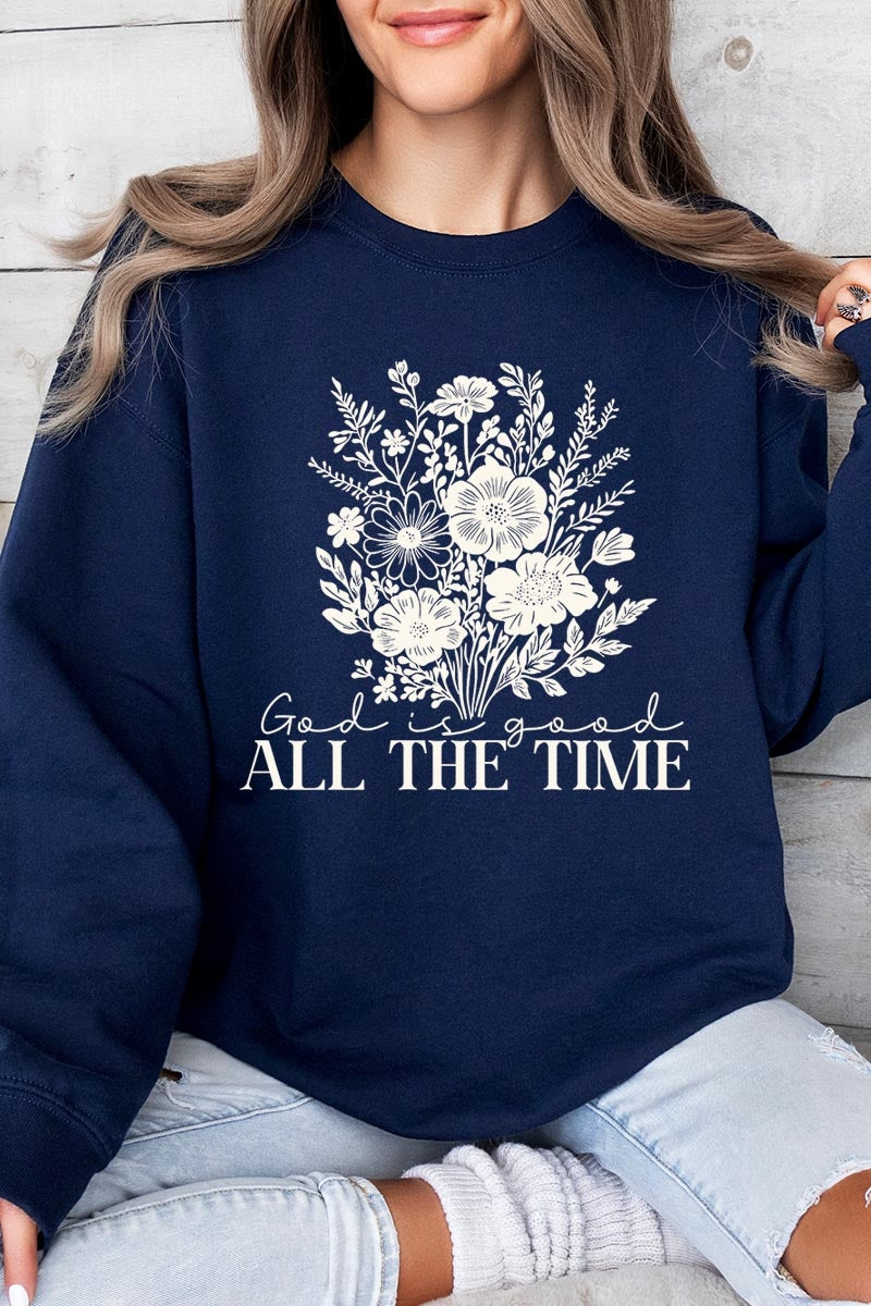 UL180P-E3116 God Is Good Floral Graphic Plus Sweatshirt $25