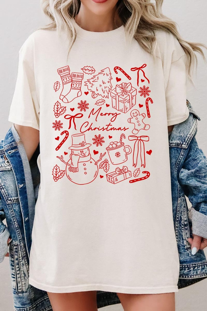 5000P-E3181 Christmas Doodle Graphic Plus Heavy Cotton Tee $12.75