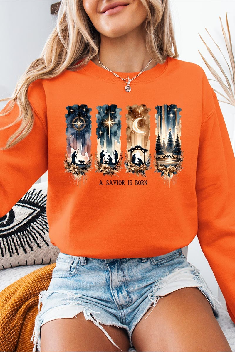 UL180-E3204 Savior Is Born Nativity Graphic Sweatshirt $20