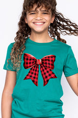 US3001Y-E3198Z Red Buffalo Plaid Bow Kids Graphic Tee $11