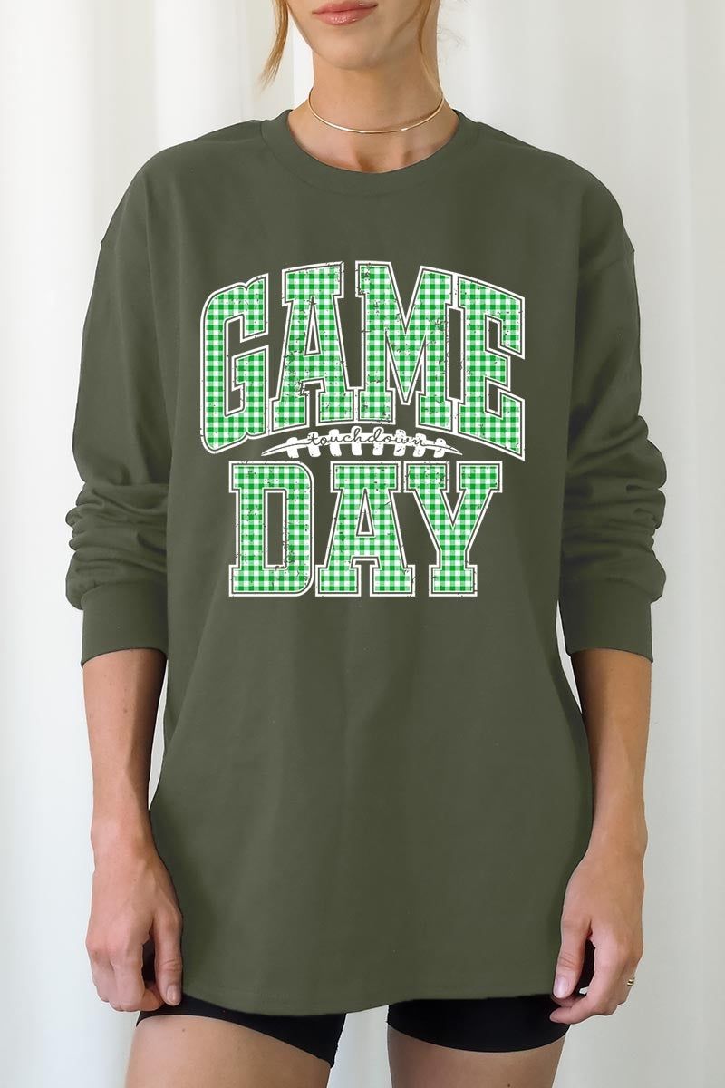 UL240P-E3128 Green Gingham Game Day Plus Long Sleeve Tee $17