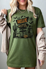 US3001P-E3108 Skellie Motel Halloween Graphic Plus Tee $16