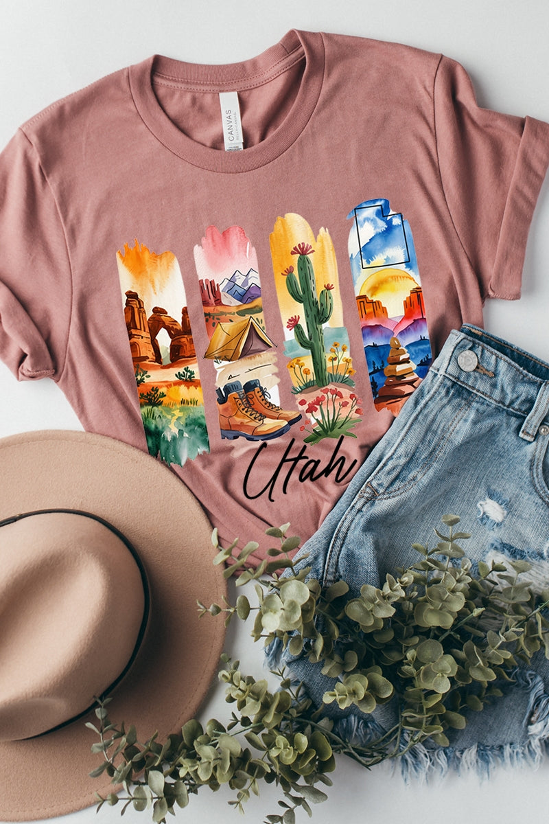 US3001P-E3061UT Utah State Brushstroke Graphic Plus Tee $16