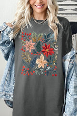 5000-E3186 Floral Christmas Graphic Heavy Cotton Tee $9