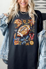 5000P-E3072 Retro Floral Football Graphic Plus Heavy Cotton Tee $12.75