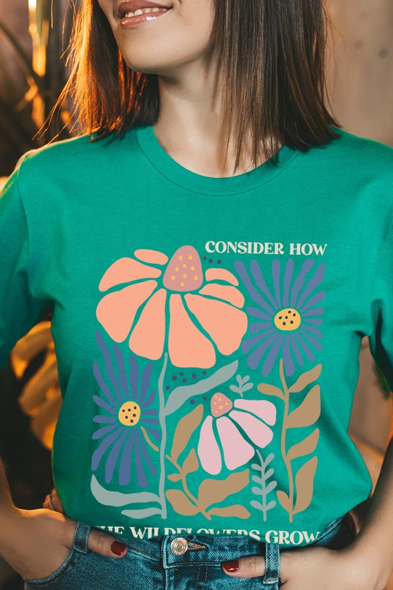 US3001P-E3067 Consider the Wildflowers Graphic Plus Tee $16