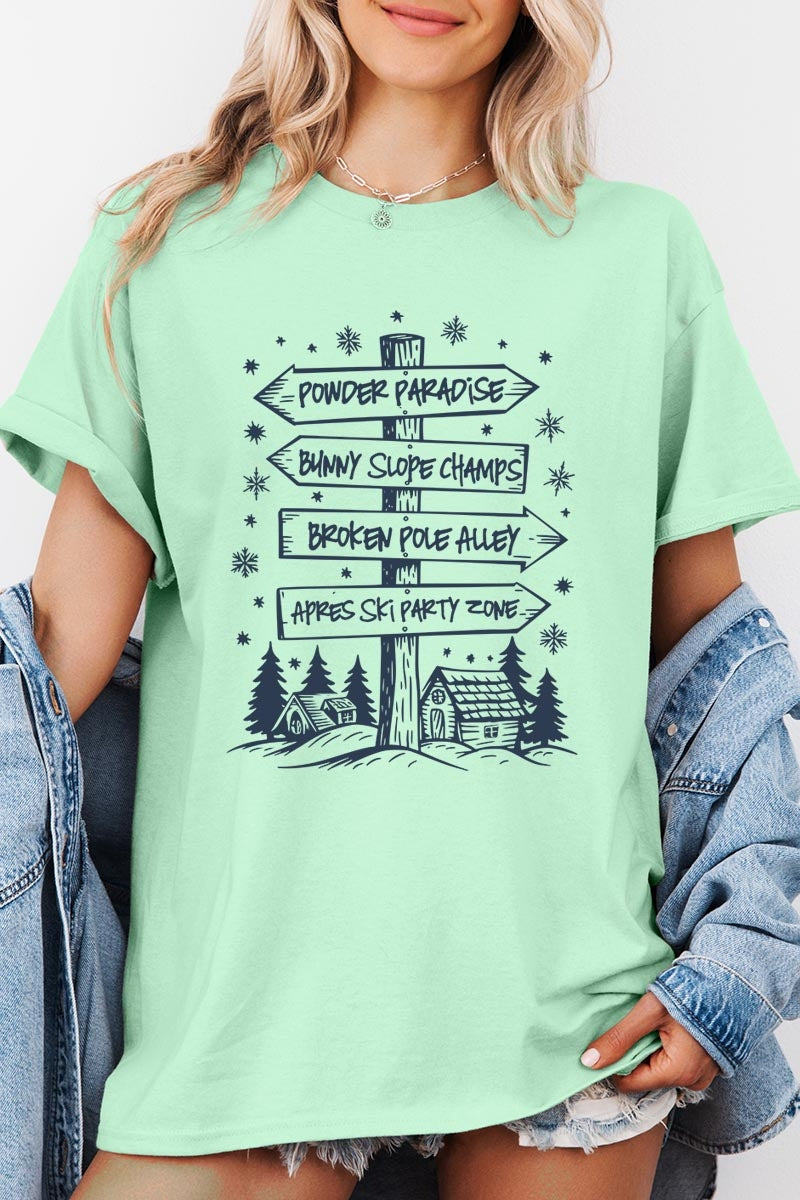 5000P-E3189 Ski Lodge Signs Graphic Plus Heavy Cotton Tee $12.75