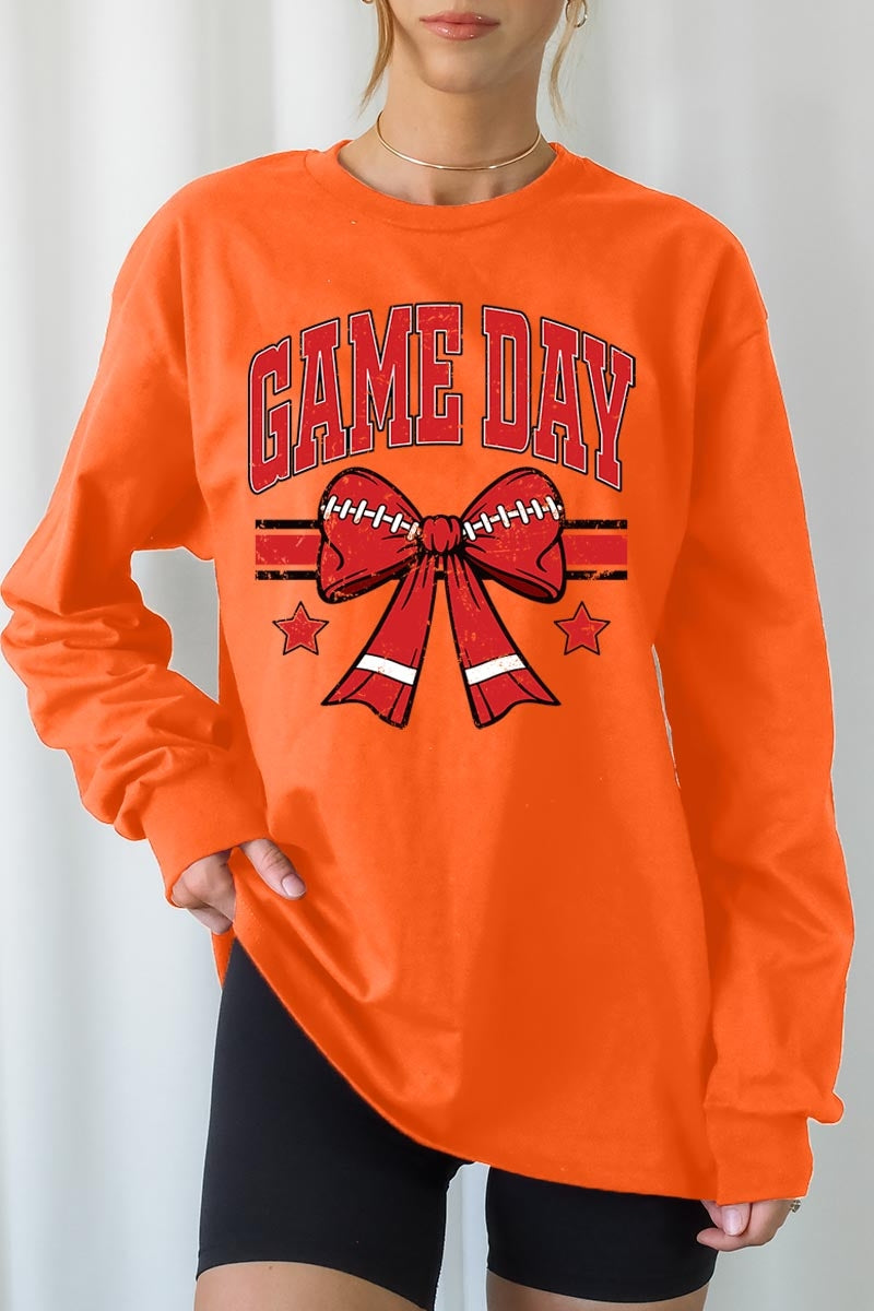 UL240P-E3062 Red Game Day Football Bow Plus Long Sleeve Tee $17