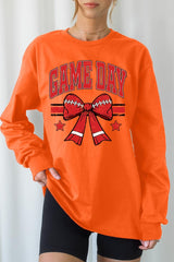 UL240P-E3062 Red Game Day Football Bow Plus Long Sleeve Tee $17