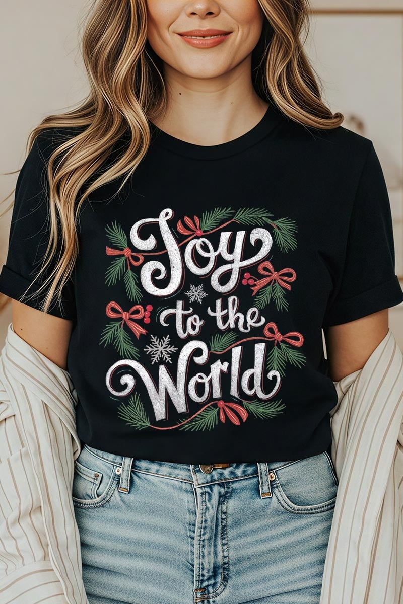 US3001P-E3221 Joy to the World Christmas Graphic Plus Tee $16