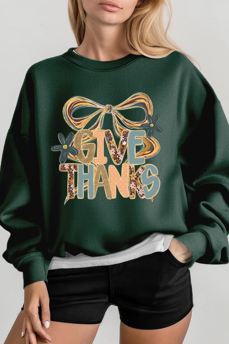 UL180-E3154 Give Thanks Bow Graphic Sweatshirt $20