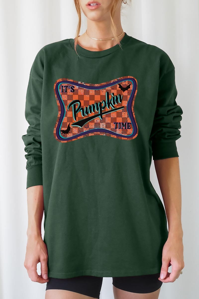 UL240P-E3144 Itu2019s pumpkin time Graphic Plus Long Sleeve Tee $17
