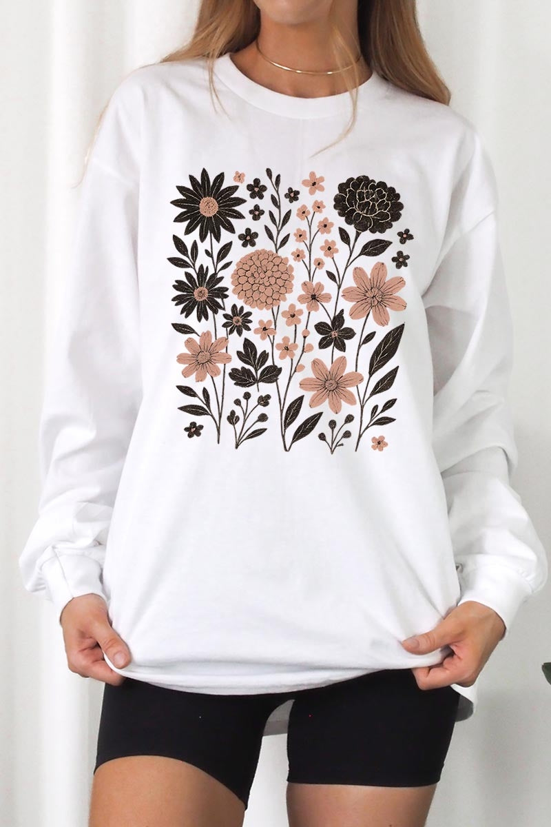 UL240-E3178 Fall Floral Garden Graphic Long Sleeve Tee $13.75