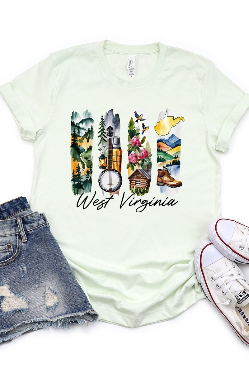 US3001-E3061WV West Virginia State Brushstroke Graphic Tee $12.5