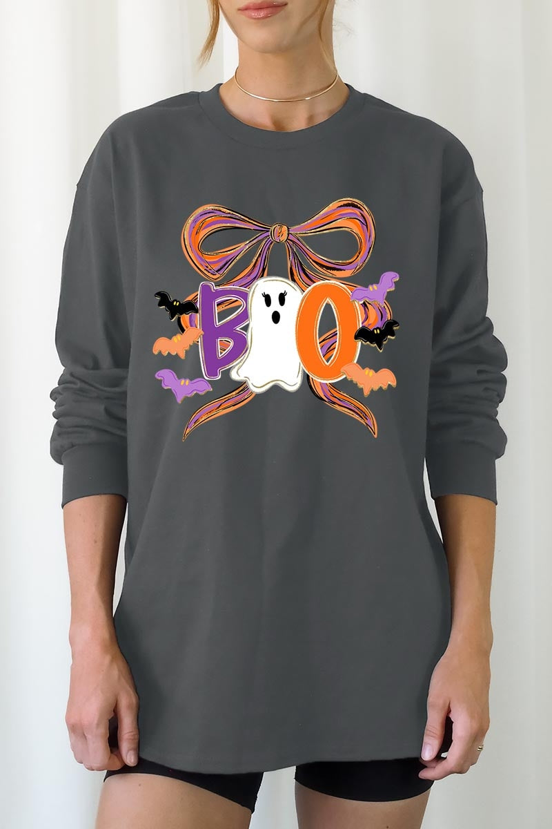 UL240P-E3120 Boo Brushstroke Bow Graphic Plus Long Sleeve Tee $17