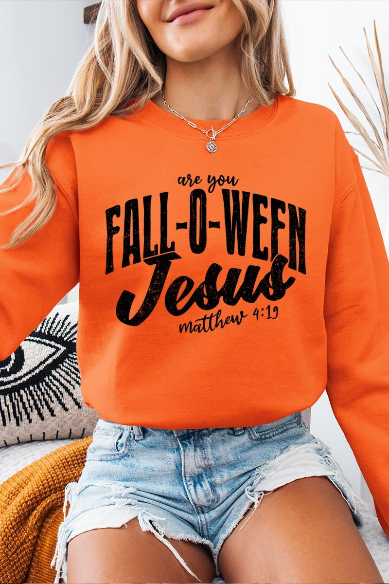 UL180P-E3143 Are You Fall O Ween Jesus Graphic Plus Sweatshirt $25