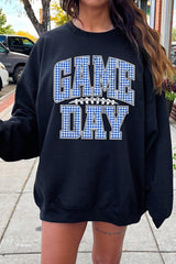 UL180P-E3130 Blue Gingham Game Day Graphic Plus Sweatshirt $25