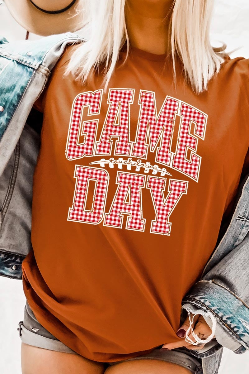 US3001-E3126 Red Gingham Game Day Graphic Tee $12.5