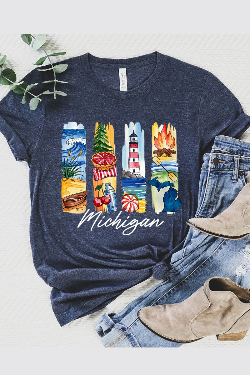 US3001-E3061MI Michigan State Brushstroke Graphic Tee $12.5