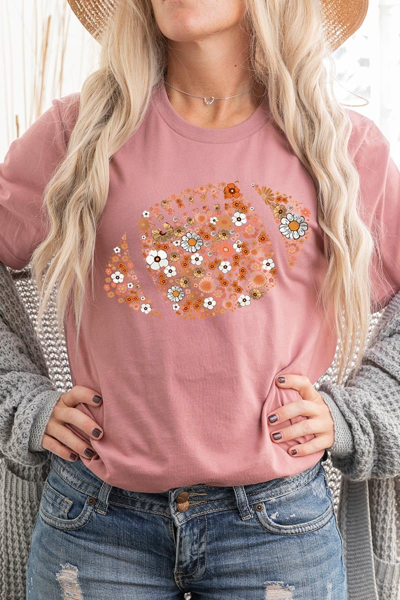 US3001-E3133 Floral Football Graphic Tee $12.5