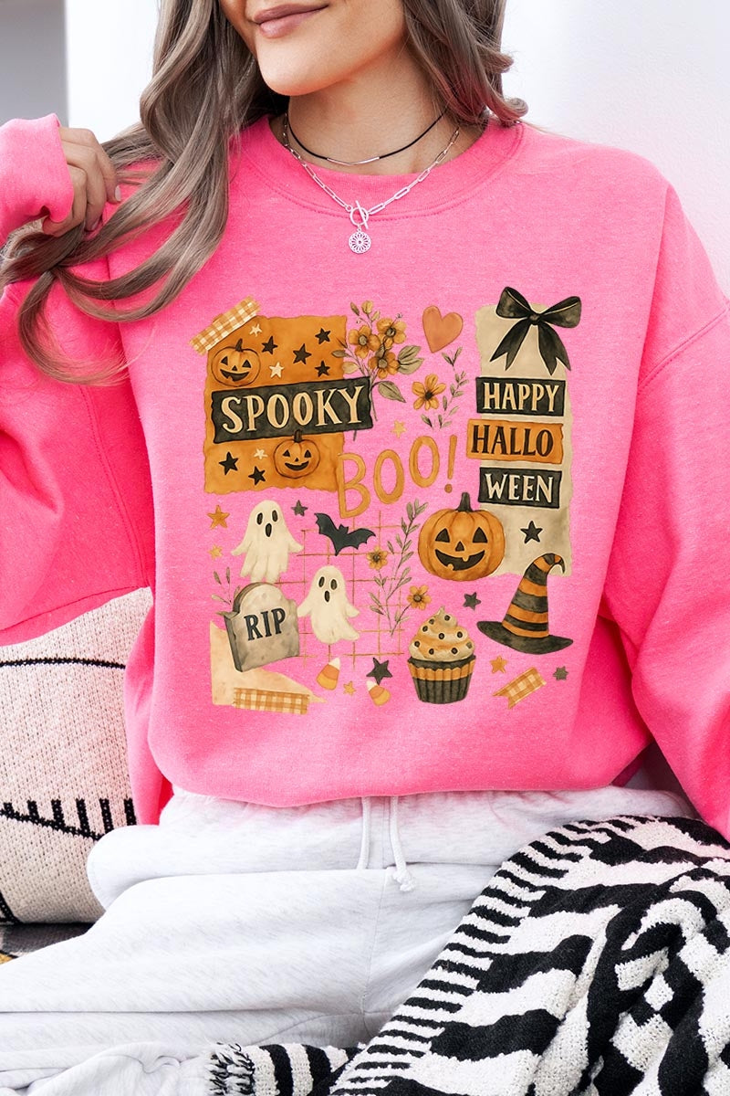 UL180P-E3084 Halloween collage Graphic Plus Sweatshirt $25