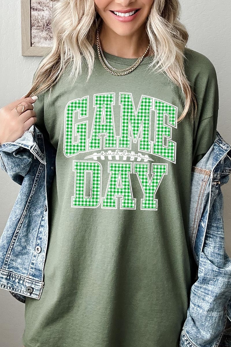 5000-E3128 Green Gingham Game Day Graphic Heavy Cotton Tee $9