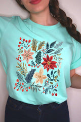 US3001P-E3186 Floral Christmas Graphic Plus Tee $16