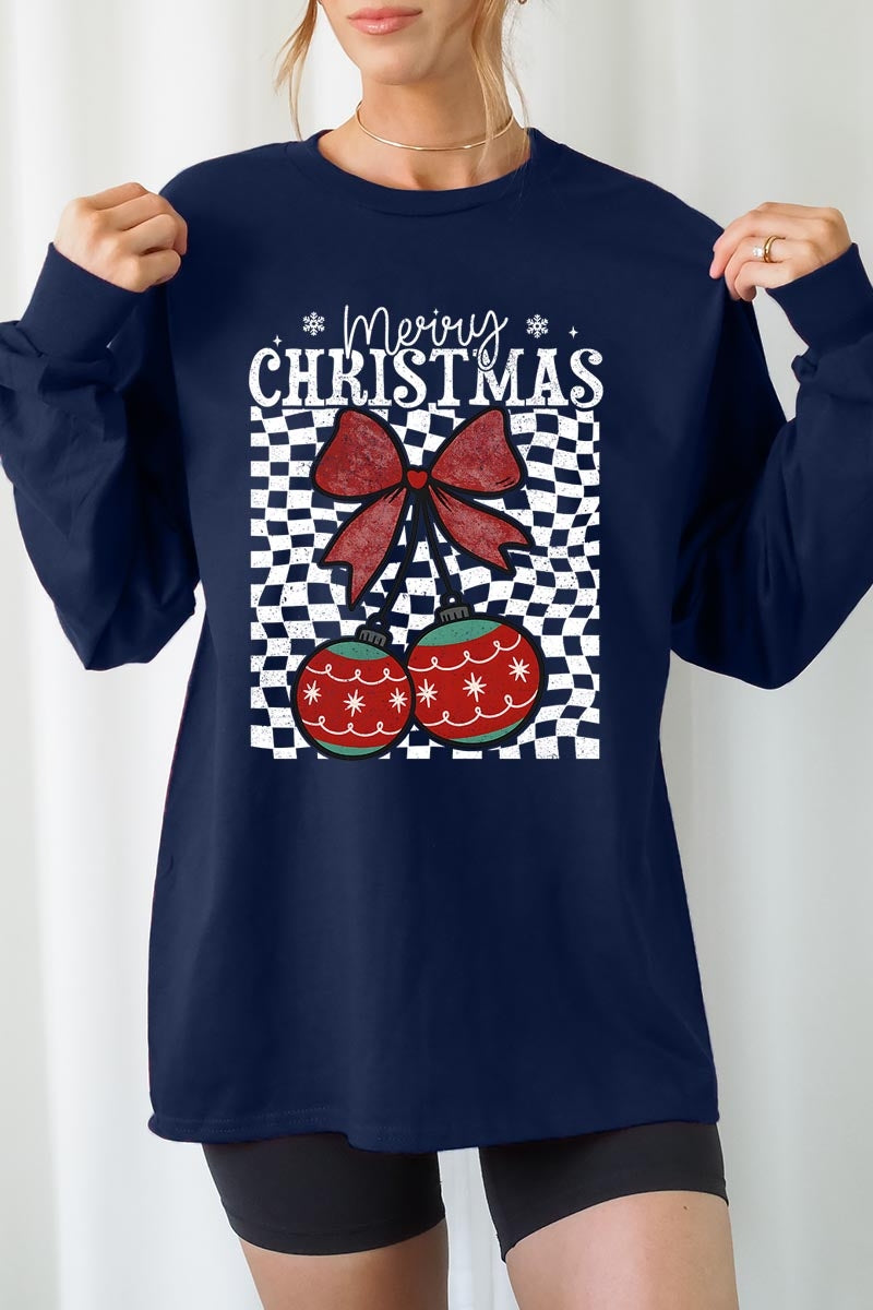 UL240-E3196 Cherry Ornament Christmas Graphic Long Sleeve Tee $13.75